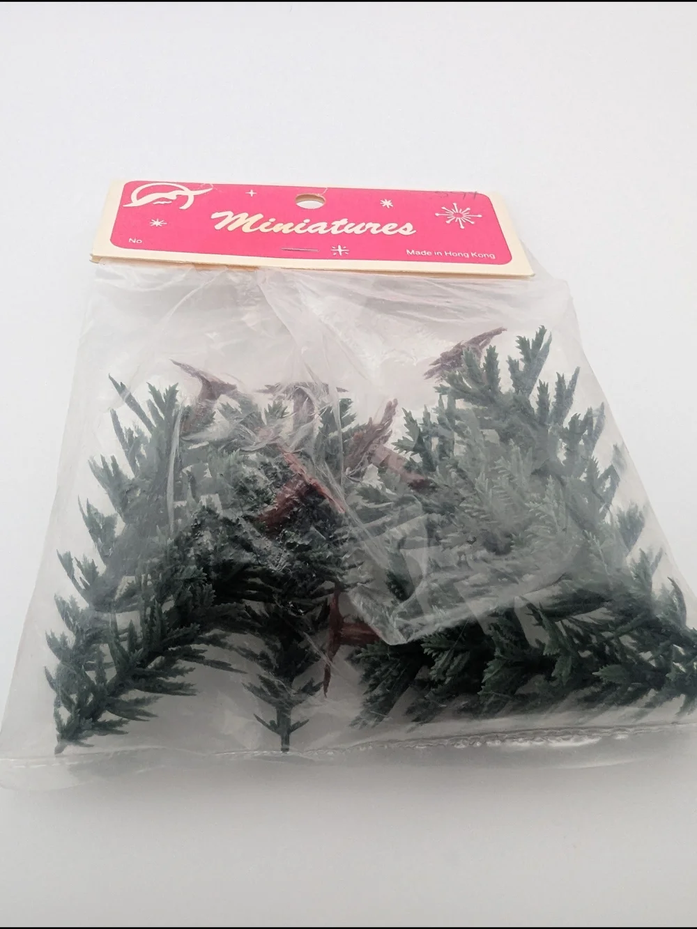 1980s Pink Tag Miniature Pine Sprigs for Party & Craft Decor - Green